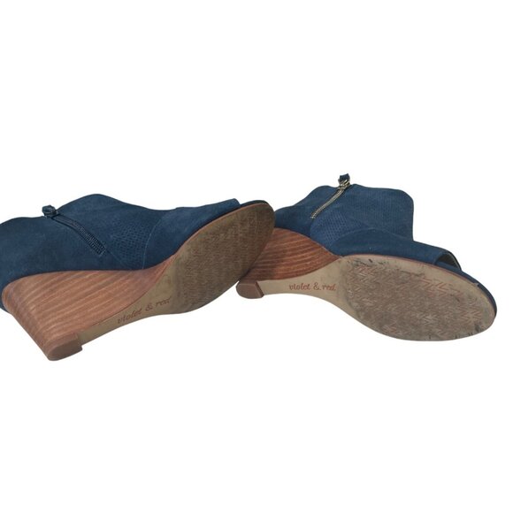 Violet & Red Reese Navy Suede Wedge Booties Size 7 Open-toe Everyday Comfort - Picture 5 of 7